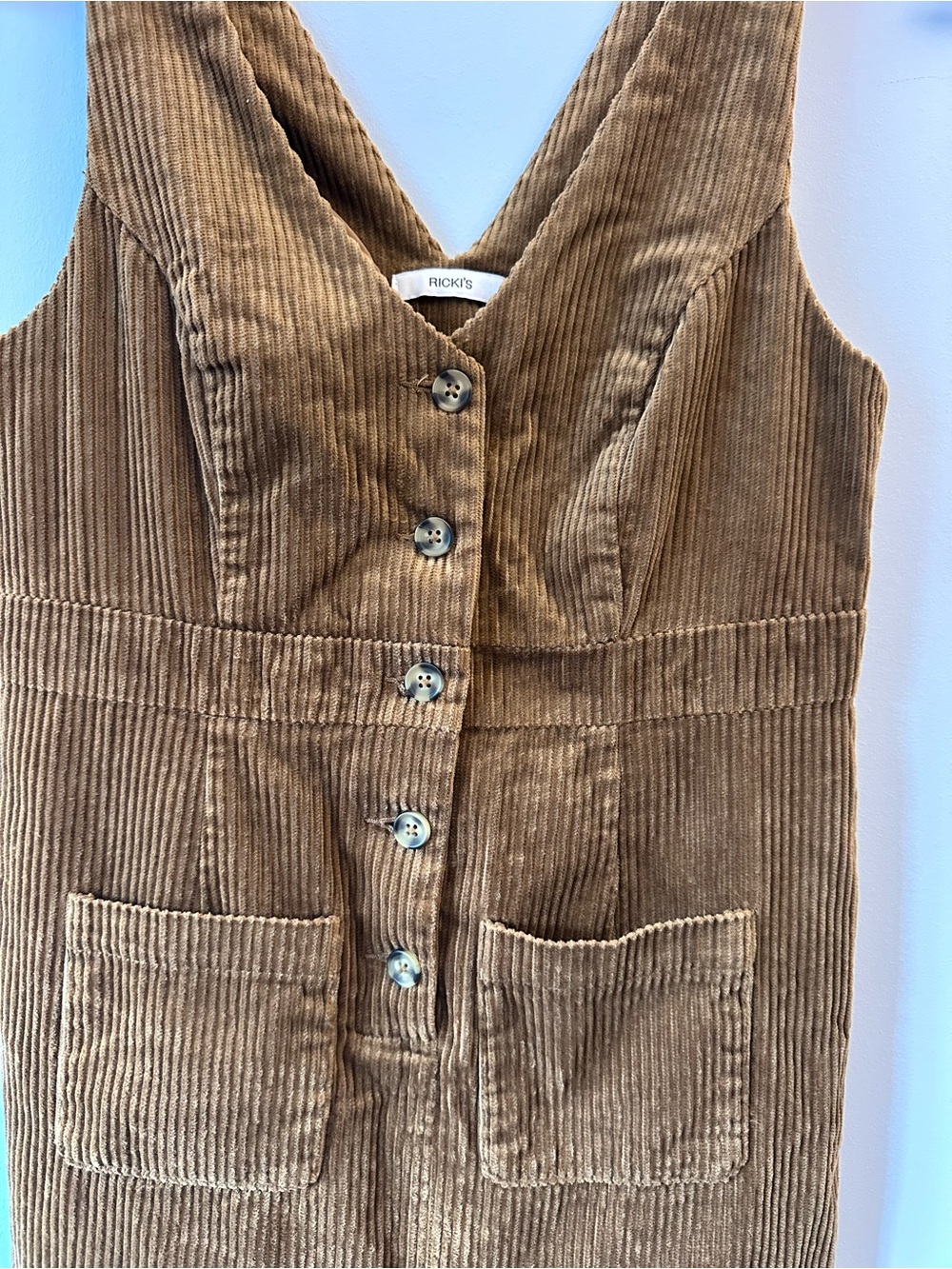 Ricki's Brown/Tobacco Corduroy Button-Front Pinafore Dress S - Picture 4 of 8
